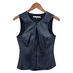 TRINA TURK Top Leather Peplum Sleeveless Casual Black